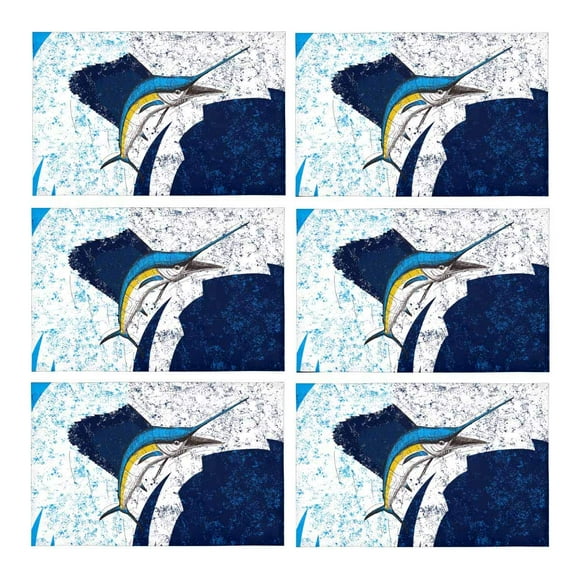 YUSDECOR Jumping Atlantic Sailfish Over an Abstract Background Placemats Table Mats for Dining Room Kitchen Table Decoration 12x18 inch,Set of 6