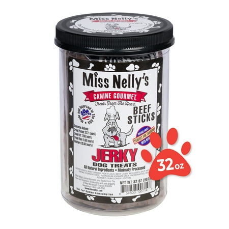 UPC: 0854603007047 | Miss Nelly s Canine Gourmet – Beef Dog Jerky Treats – Sticks – USA Made and Sourced – Original Smoke House Recipe – Small Batch – Clean Natural Ingredients – Minimally Processed – 32 ounce Jar