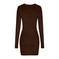 thumbnail image 4 of Long Sleeve Bodycon Dresses for Women Going Out V Neck Ruched Party Club Mini Dress Coffee, M, 4 of 7