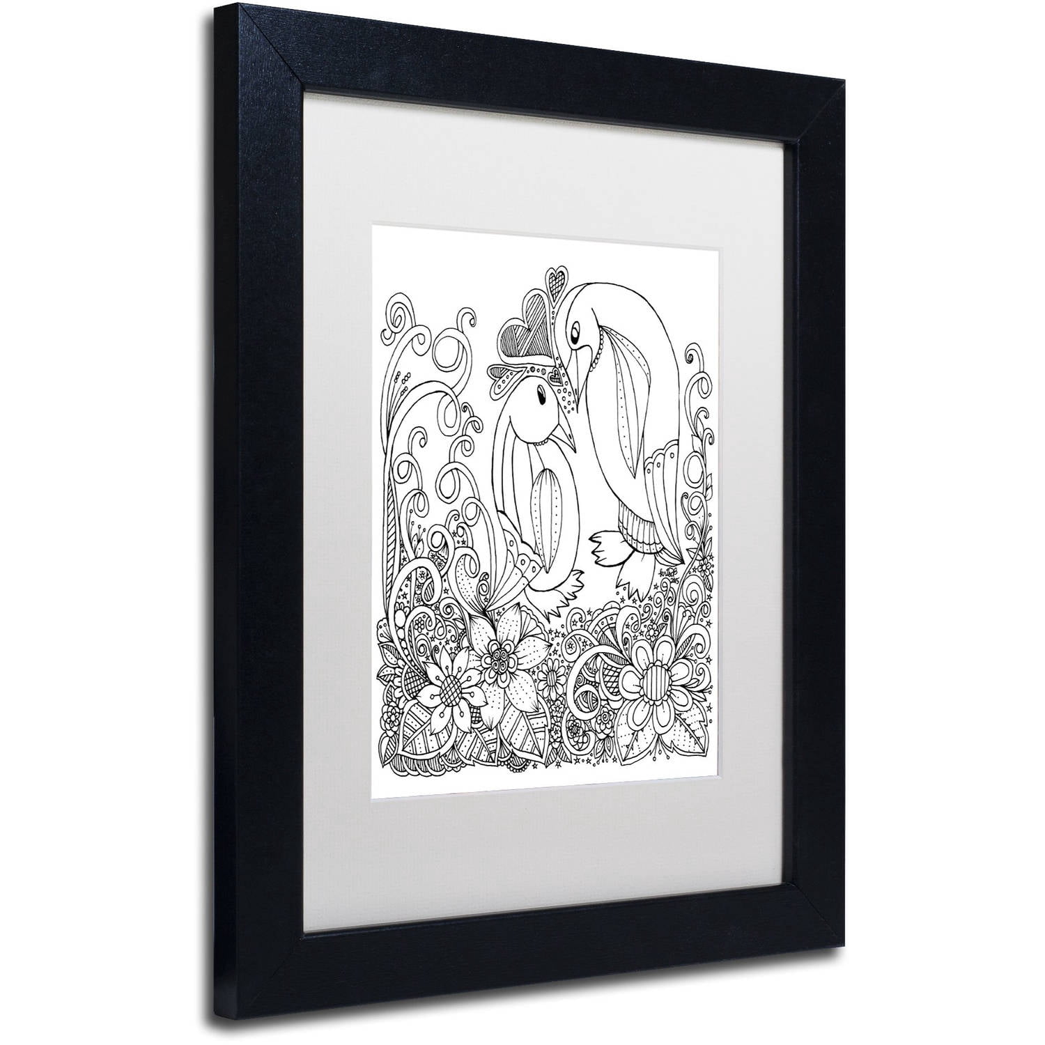 Trademark Fine Art "Penguins" Canvas Art by KCDoodleArt White Matte, Black Frame