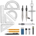 thumbnail image 1 of DEBGFS 15-Piece Compass Set with Swing Arm Protractor (6 in), Student Geometry Set. Divider, square, ruler, protractor, 1 of 5