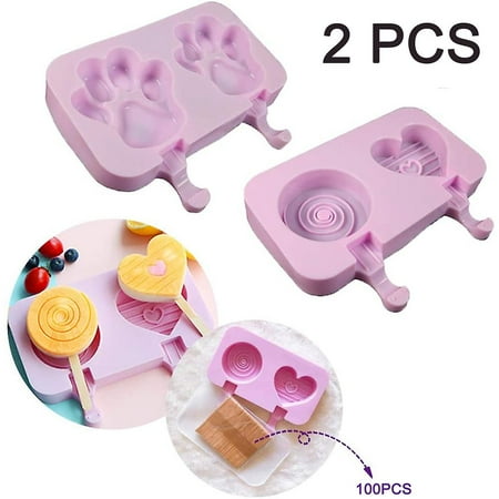 

2pcs Ice Molds Ice Popsicle Molds Ice Cream Molds Silicone Ice Molds With 100 Wood Popsicle Sticks Lid Cake Popsicle Mold