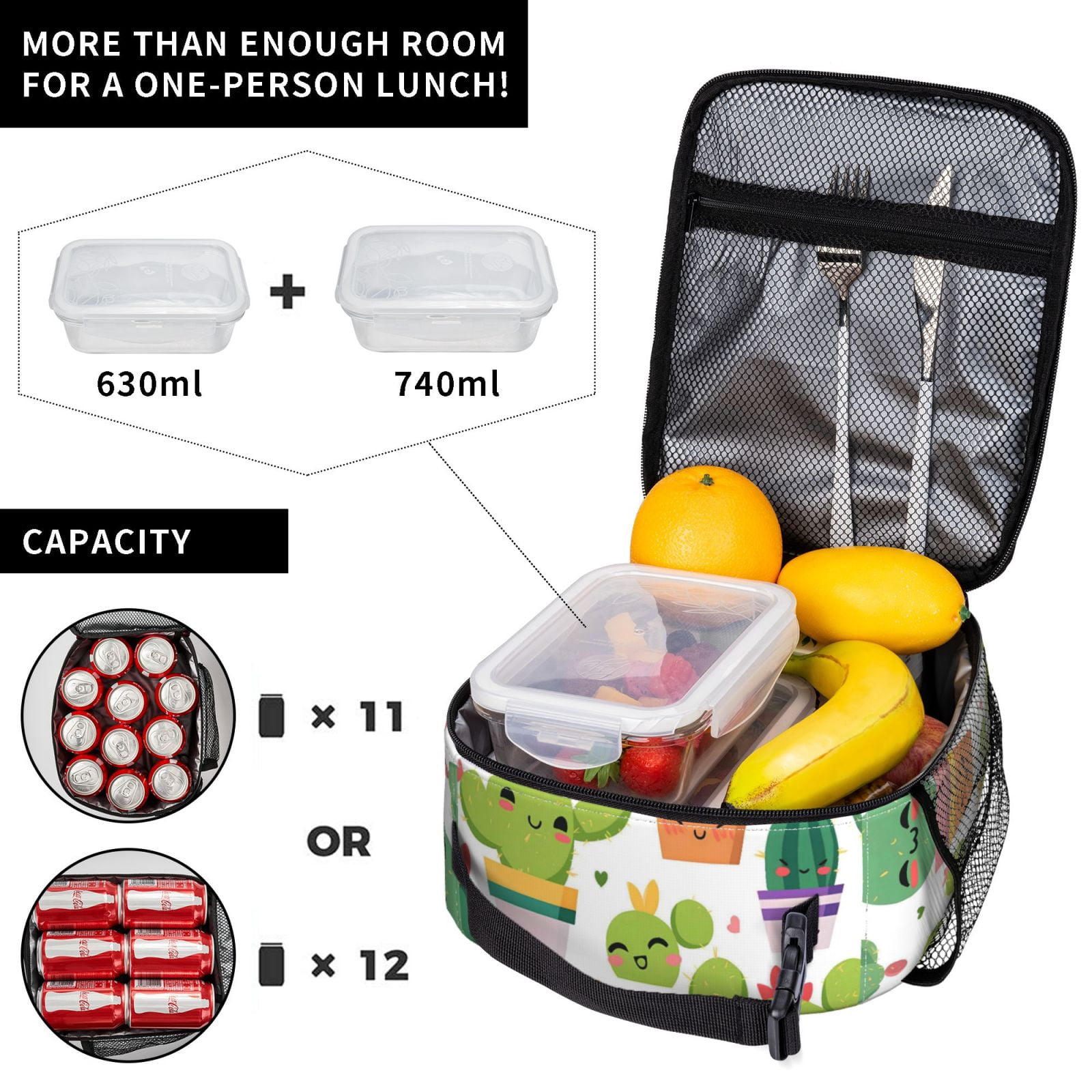 Lunch Bag For Women Men Insulated Portable Lunch Box Bento Box Office Picnic Travel Cooler Bag Cactus Potted Plant (2)