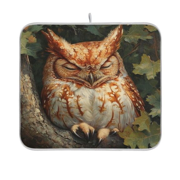 BZSMCE Dish Drying Mat Owl Sleeps The Branch Design Drying Mats