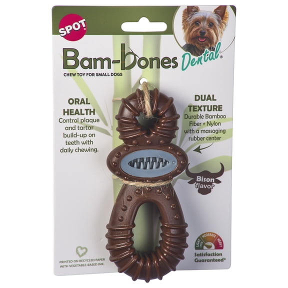 Spot BamBone Dental Pacifier Bison Flavor 5.5 Inch Dog Toy