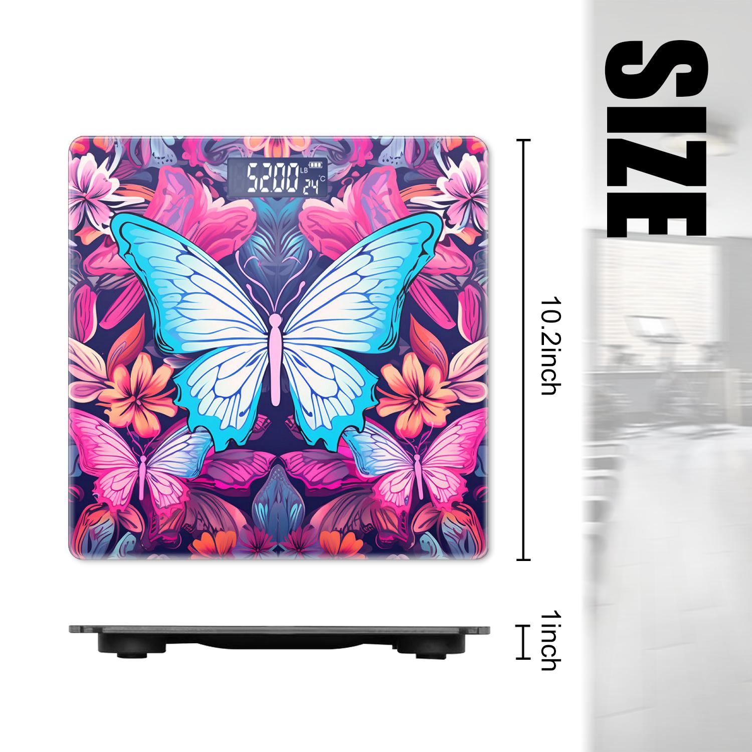High Precision Body Weight Scale Smart Bathroom Scales with Large LCD Display(400 lbs),Decorative for Bedroom-Butterfly with Flowers and Leaves on a Black Background