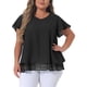 thumbnail image 1 of Blusa de Chiffon para Mujeres de Talla Grande Agnes Orinda con Volantes, Mangas Cortas, Cuello en V, Dobles Capas, Casual, 1X, Negra, 1 of 6