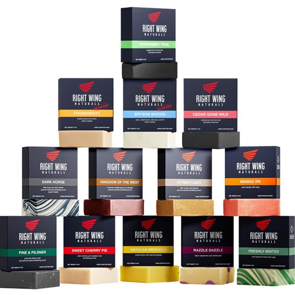 Set de regalo de jabón en barra Right Wing Naturals para hombres | Paquete variado natural de 13 barras | Jabón artesanal prensado en frío | Jabón Orgánico Hecho a Mano para Hombres | Aromas más pop