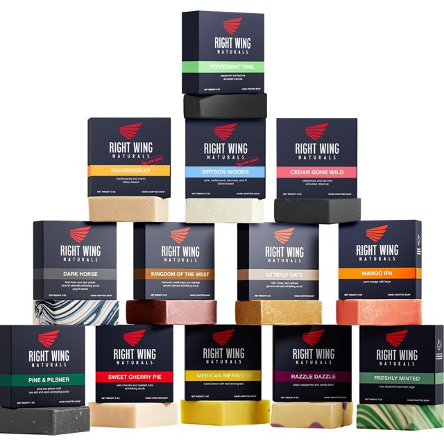 Set de regalo de jabón en barra Right Wing Naturals para hombres | Paquete variado natural de 13 barras | Jabón artesanal prensado en frío | Jabón Orgánico Hecho a Mano para Hombres | Aromas más pop