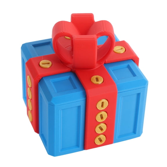 YAHHU 3D Printed Annoying Gift Box – Screw‑Puzzle Present & Storage, 8x8cm, Blue/Red, Fun Holiday & Birthday Surprise