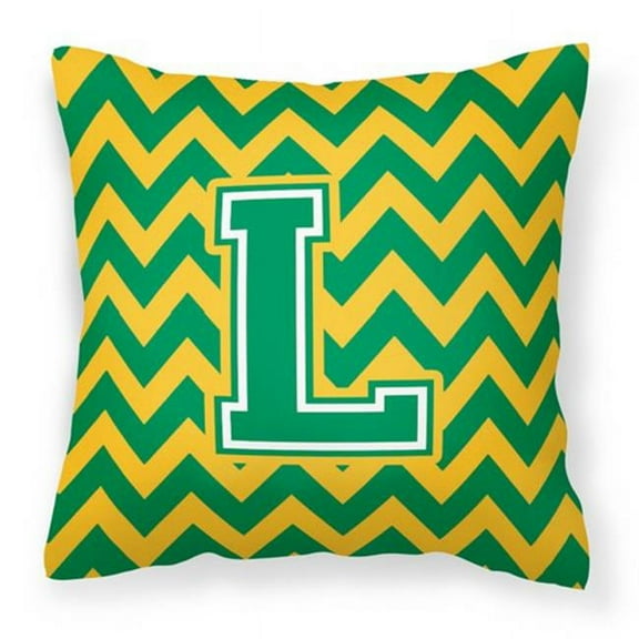 Letter L Chevron Green and Gold Fabric Decorative Pillow