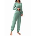 thumbnail image 2 of Conjunto de Pijama de 2 Piezas para Mujer, Camiseta y Pantalón Lisos, Suave y Elástico. Verde Frijol L, 2 of 9
