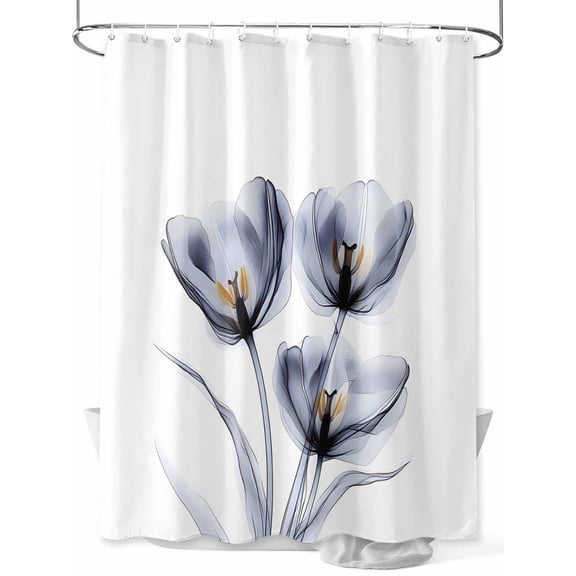 Fsddascl Light Grey Tulip Shower Curtain Set - Extra Long 72" x 96" Washable Bathtub Curtain with 12 Hooks, Rustic Elegant Floral Botanical Waterproof Fabric Stall Shower Curtains for Bathroom