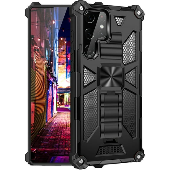 FIEWESEY for Samsung Galaxy S22 Ultra Phone Case, Shoftproof Military Grade Drop Protective Case with Kickstand Phone Case for Samsung Galaxy S22 Ultra 5G 6.8 inch(Black)