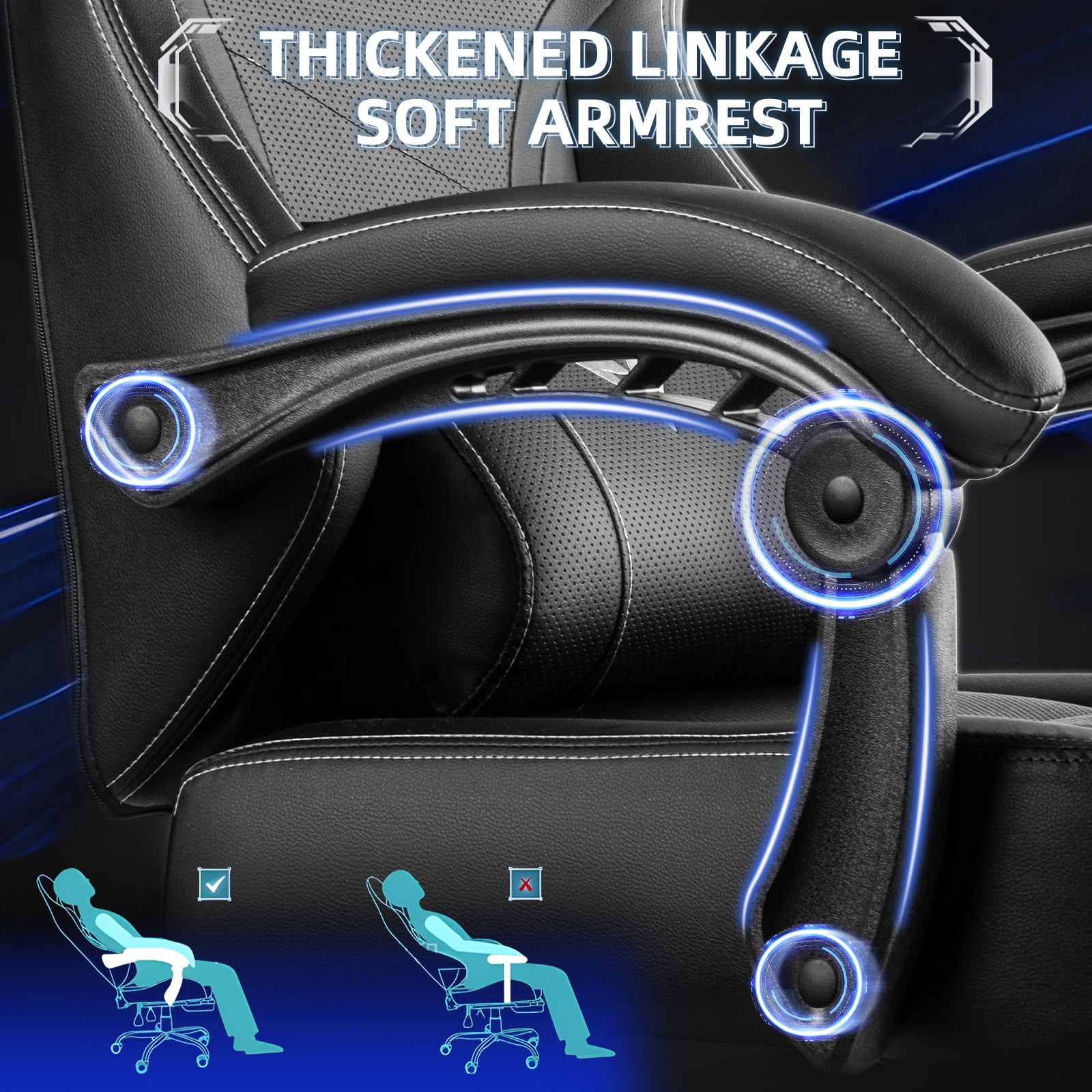 Waleaf Gaming Chair Ergonomic Office Chair with Footrest and Lumbar Support, Height Adjustable High Back Gamer Chair with Headrest for Adult