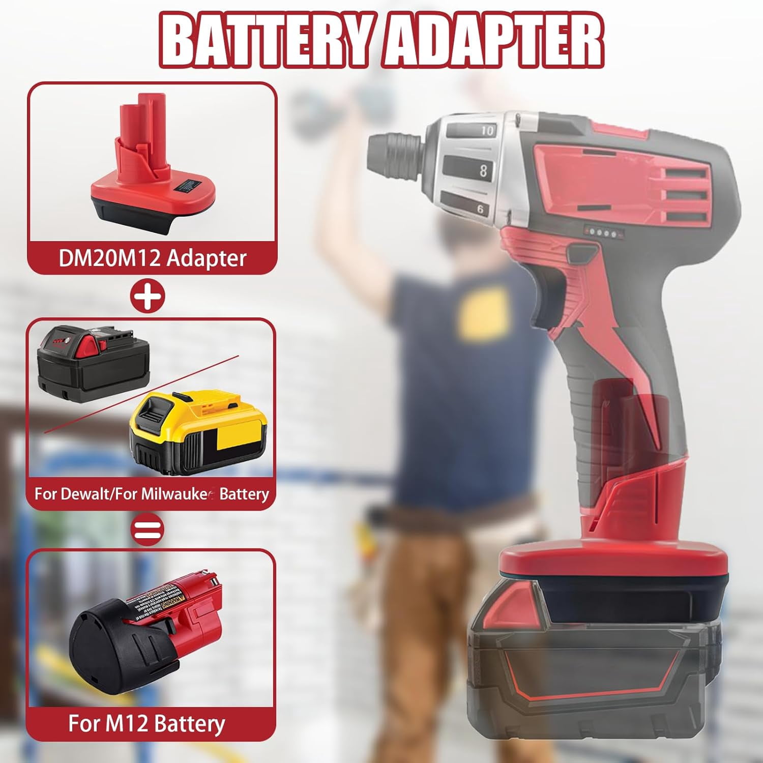 Adapter for De*Walt 20V to M12 12V Converter, for Mil*wau*kee M18 18V Li-on Battery Convert to for Mil*wau*kee M12 12V Battery Power Tools