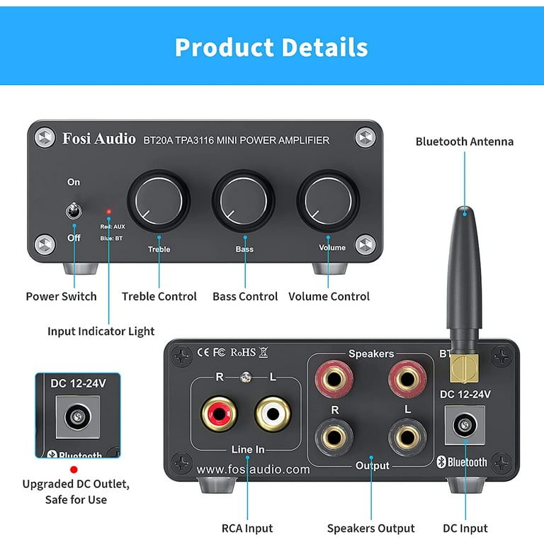 Fosi Audio-Amplificateur Bluetooth 5.0, Stéréo 2 Canaux, Récepteur de  Médailles, Mini HiFi Classe D, Système Audio Domestique, BT20A, 2x100W -  AliExpress