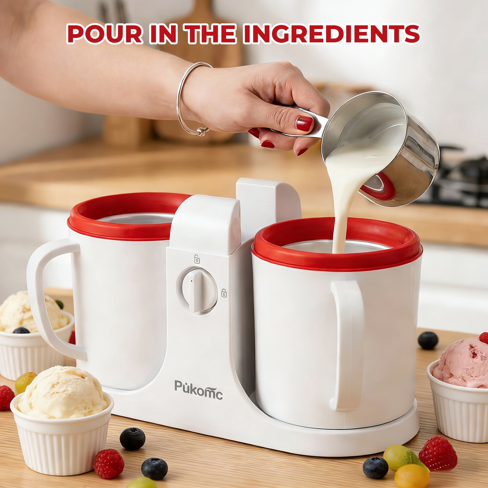 33.81oz Dual-Cup Ice Cream Maker, Dual Flavor Frozen Yogurt Machine, ABS Separated Easy Clean Design, Compact Electric Kitchen Gadget for Party Holiday Gift