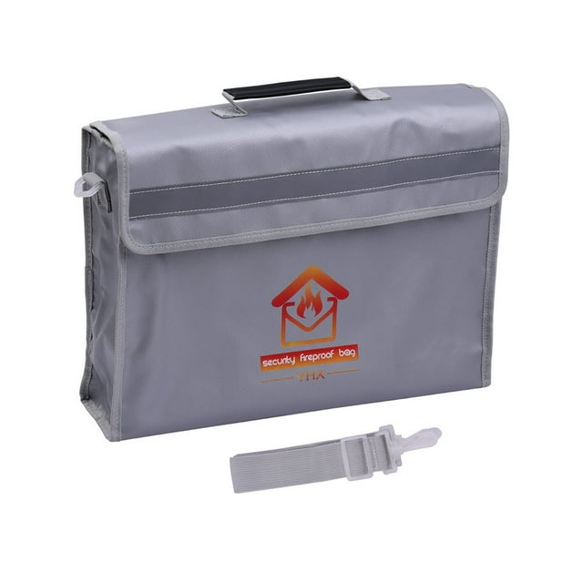 Fireproof Document Bag Large Size Fire & Water Resistant Money Bag Safety Box Zipper Closure with Shoulder Strap Storage Bag Pouch for Cash File Passport Jewelry Laptop Tablet Valuables