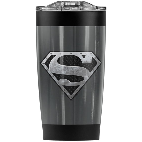 Superman Super Metallic Shield Stainless Steel Tumbler 20 oz Coffee Travel Mug/Cup, Vacuum Insulated & Double Wall with Leakproof Sliding Lid | Great for Hot Drinks and Cold Beverages