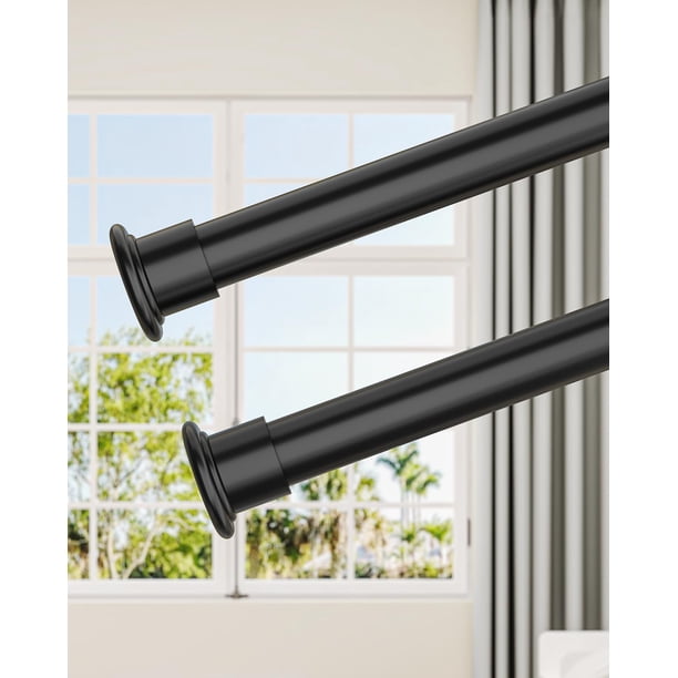 Barra tensora para cortinas EZFurni, 107-312 cm, muy resistente, color negro
