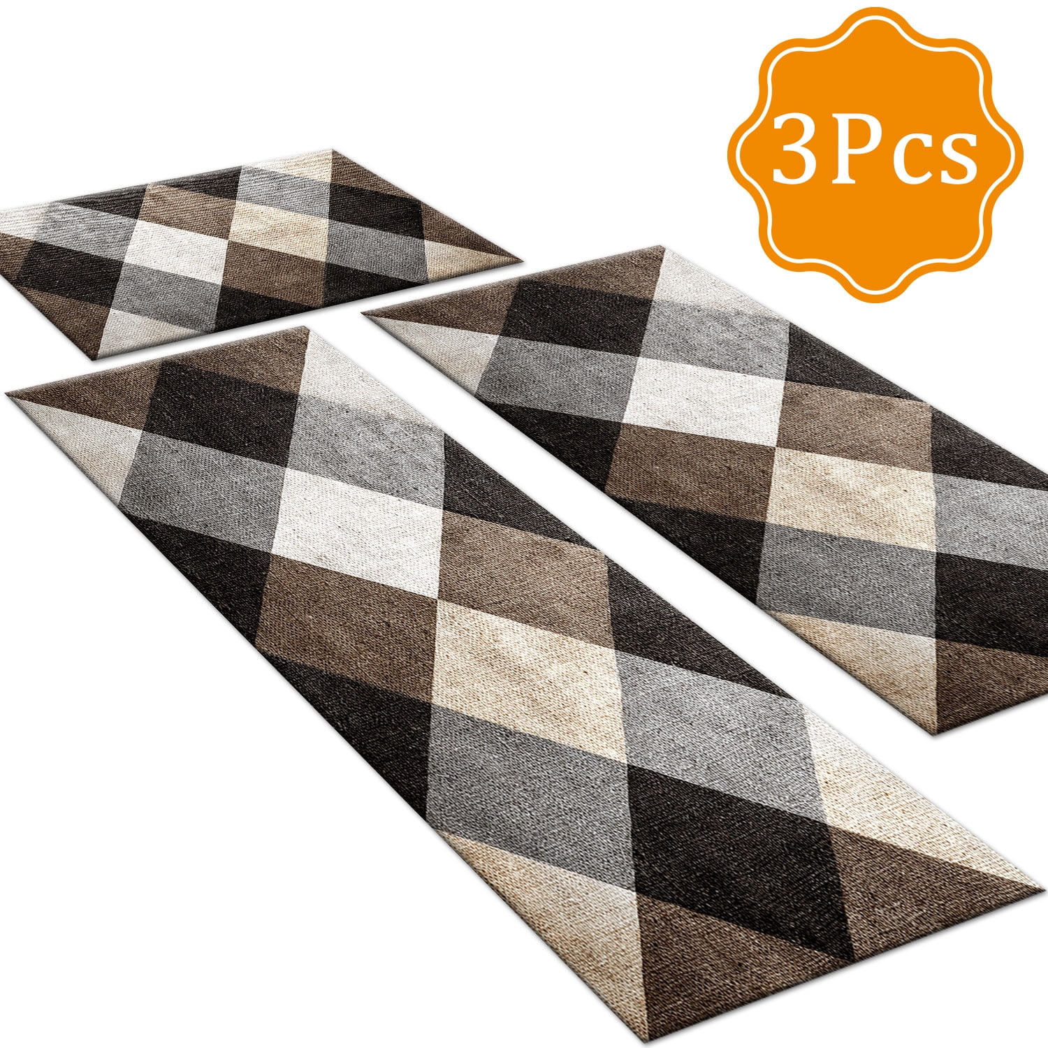 3 Piece Kitchen Rug Set, Non-Slip And Washable, Abstract Pattern Kitchen Hallway Rug, Soft And Comfortable, Suitable For Sinks, Floors, Entrances, Hallways and Bathrooms
