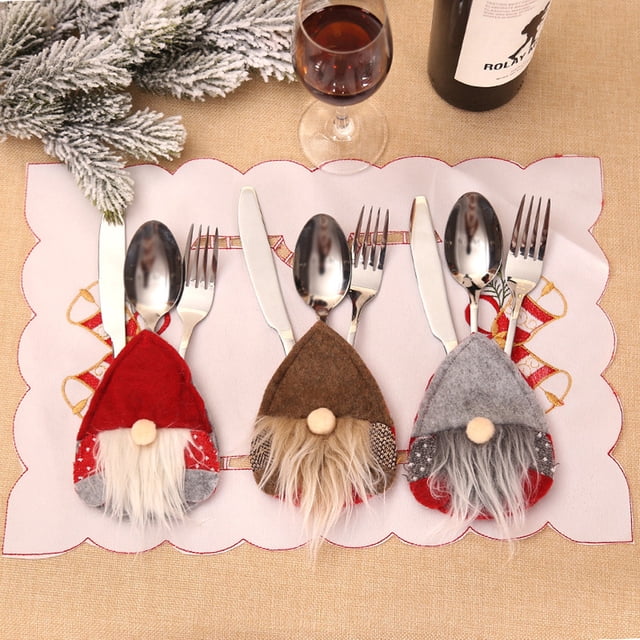 Agiferg Christmas Faceless Xmas Decor Santa Kitchen Tableware Holder Pocket Dinner Bag