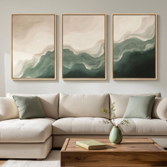 UNFFRAMED Luvia Set of 3 Green and Beige Abstract Poster, Modern Neutral Minimalist Prints Artwork for Living Room Dining Room Bedroom Decor Set 3 Prints 8x12