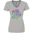 thumbnail image 3 of Inktastic Magical Colorful Snake with Flowers Women's V-Neck T-Shirt, 3 of 5