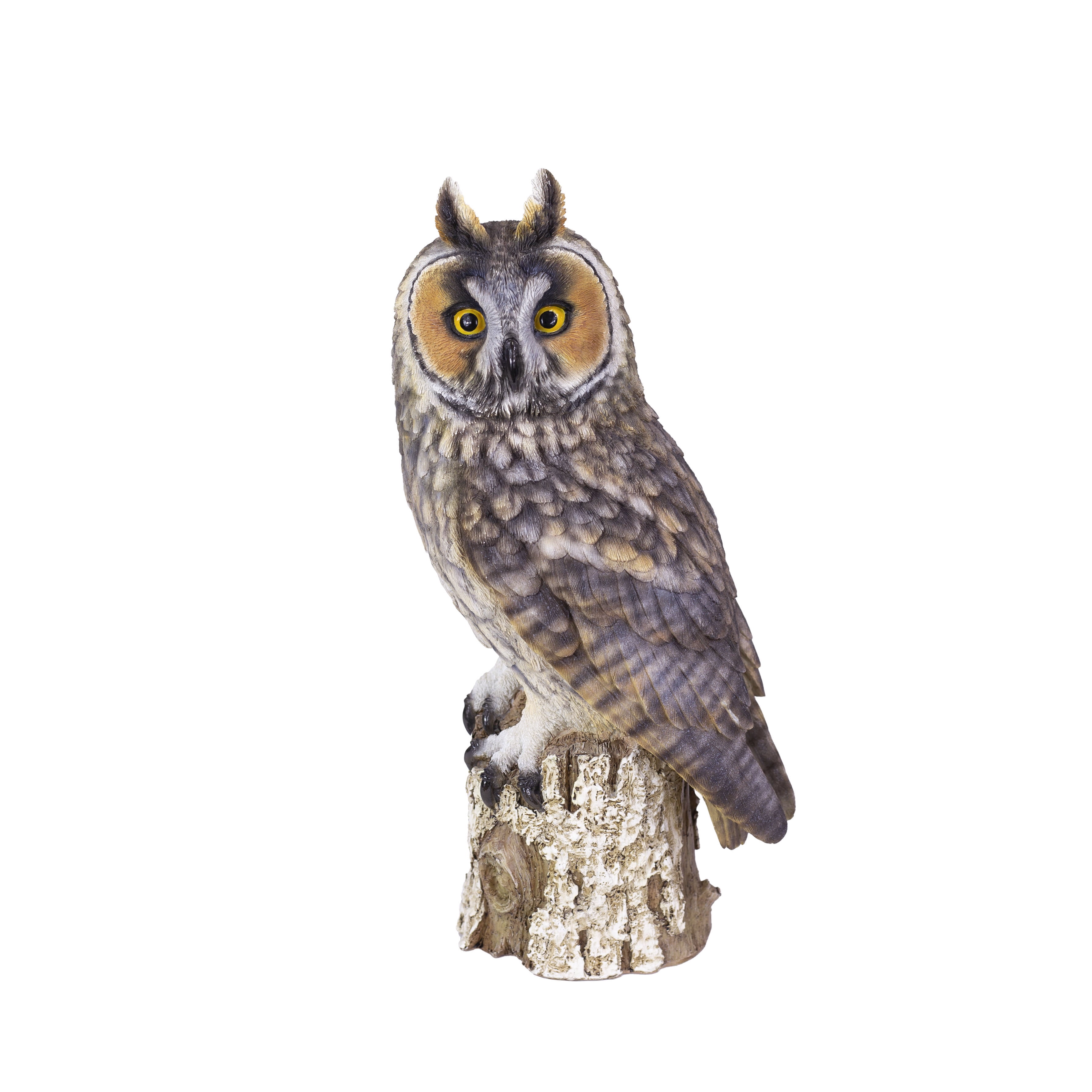 SOREAL Brown Long Eared Owl on branch | Handcrafted Decorative Bird Statue for Home & Garden | Premium Polyresin, Weather-Resistant Indoor/Outdoor Decor