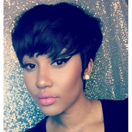Short Pixie Cut Human Hair Wigs with Bangs for Black Women Short