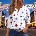 thumbnail image 2 of 3/4 Sleeve T Shirts for Women Plus Size Stars and Stripes 250th Anniversary USA Print Split Neck Oversized Tunic Summer Casual Fashion Tee White L, 2 of 5