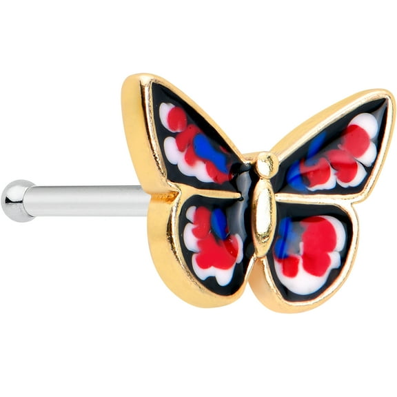 Body Candy Womens 20G 6mm 316L Steel Nose Ring Red Blue Butterfly Nose Stud Nose Bone 1/4