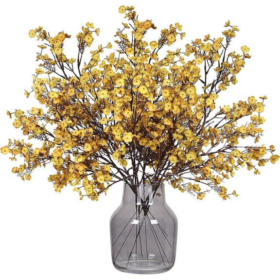 Artificial Flowers Babys Breath flower Bulk Faux Silk Gypsophila Bouquet Real Touch Silk Floral Arrangement for fall artificial flower Centerpiece Home Fireplace Table Decor (Autumn yellow Vase)