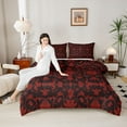 thumbnail image 4 of jejeloiu Retro Damask Flower Queen Comforter Set,Bohemian Floral Bedding Sets,Red Black Bedding Comforter Set For Men Women,Breathable Home Decor Reversible,3-Piece, 4 of 8
