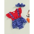 thumbnail image 3 of Chollius Infant Baby Girls Independence Day Romper Ruffles Sleeve Stars Print Patchwork Overalls Bow Headband Summer Ckothes, 3 of 9