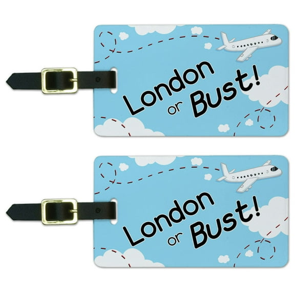 Graphics and More London or Bust Flying Airplane Luggage Tag Set