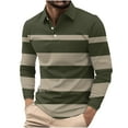 thumbnail image 2 of Fnnxeal Men’s Medium Army Green Long Sleeve Striped Polo Shirt - Stretch, Wrinkle Resistant, Classic Collar for Casual, Office & Golf Wear, 2 of 5