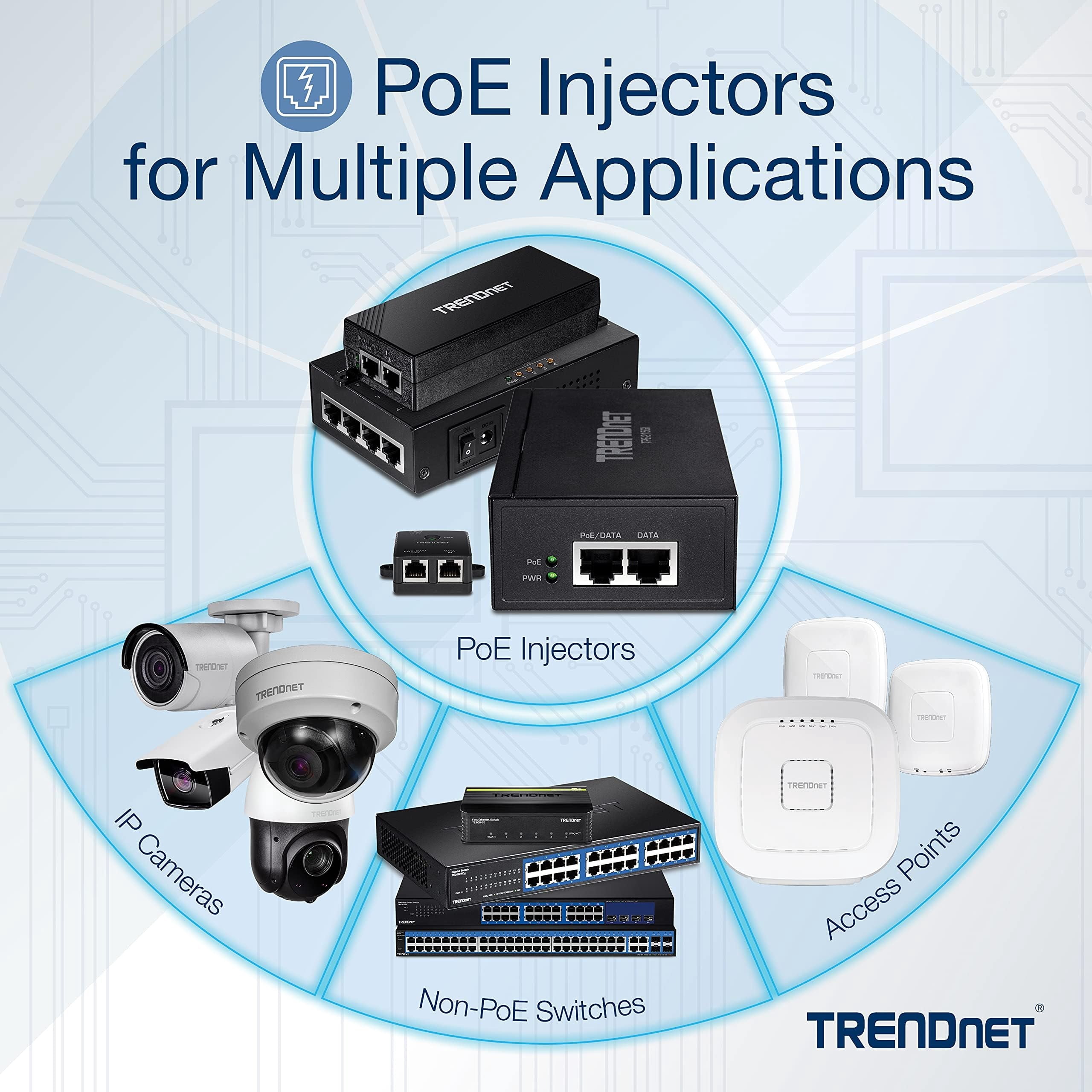 TRENDnet TPE-119GI Gigabit PoE Injector, 95W PoE++ Injector with 802.3bt Auto-Sensing and 100 m Range