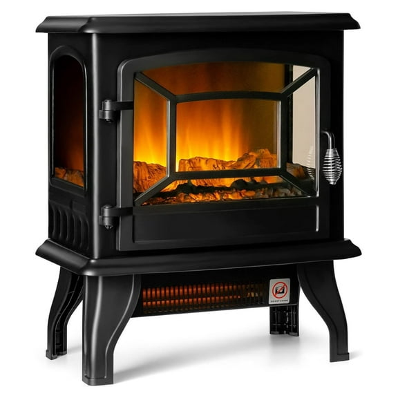 20" Electric Fireplace Stove, Freestanding Fireplace Heater with Realistic Flame Effect and Adjustable Thermostat, Compact Stove Heater with Overheating Safety Protection, CSA Certified, 1400W