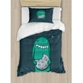 thumbnail image 1 of Cookie Duvet Cover Set Twin Size, Cartoon Monster with Sharp Teeth Biting Sweet Nursery, 2 Piece Bedding Set with 1 Pillow Sham, Pale Slate Blue Teal and Dark Slate Blue, by Ambesonne, 1 of 3
