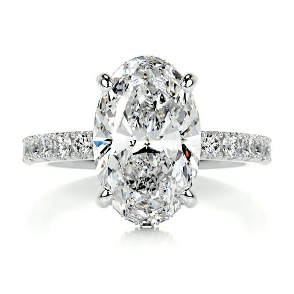 First Jewel Silver 14K White Gold Over Ring - Anniversary Ring - Oval Cut Excellent 2.1 Ct Diamond Ring for Her - Solitaire with Accent Diamond Ring for Women's - Eternity Band Diamond Ring for Her