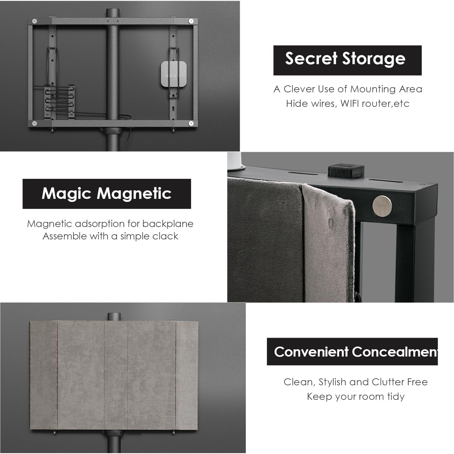 FITUEYES Picasso Series Corner TV Stand for 55–78 Inch TVs, Black & Light Wood, Cable Management