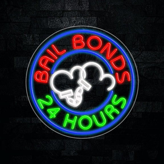 Bail Bonds 24 Hours LED Neon Sign  26"L x 26"H #31173