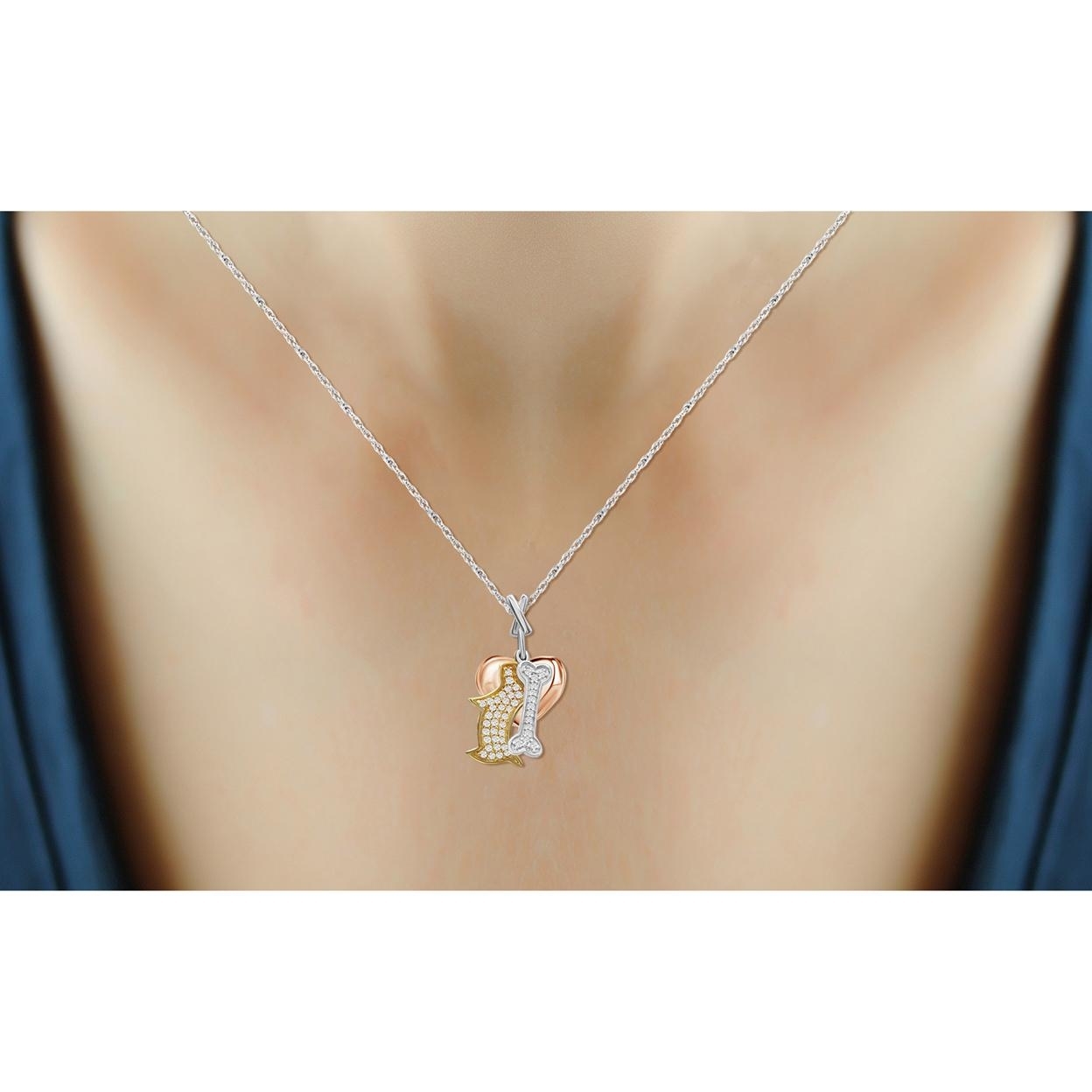 JewelersClub 1/3 Carat T.W. White Diamond Three Tone Sterling Silver Dog, Bone & Heart Pendant