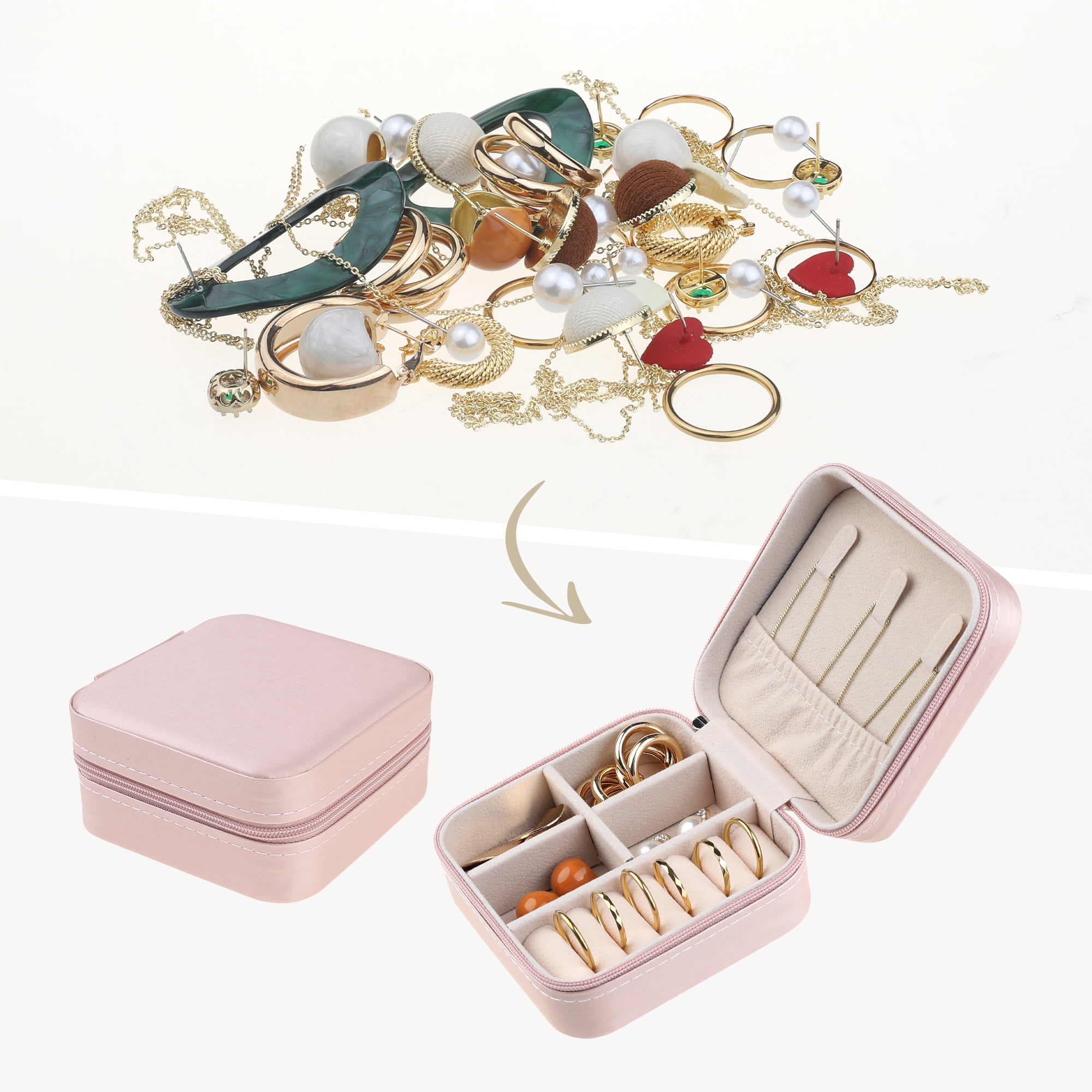 Travel Jewelry Box for Women Birthday Gifts Small Portable Organizer Case Sakura Pink