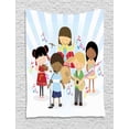 thumbnail image 1 of Music Tapestry, Print of Children Performing Happily on Stage Sunburst Effect Background, Wall Hanging for Bedroom Living Room Dorm Decor, 60W X 80L Inches, White and Multicolor, by Ambesonne, 1 of 2
