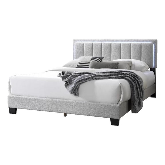 Jiana Full Bed-Light Gray Wool Upholstery-LED Headboard
