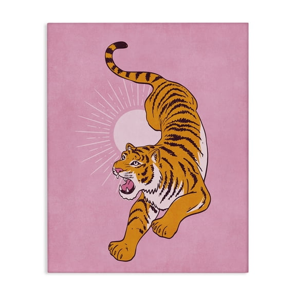 Stupell Industries Preppy Roaring Tiger Animals Painting Wrapped Canvas Art Print Wall Art, 16 x 20