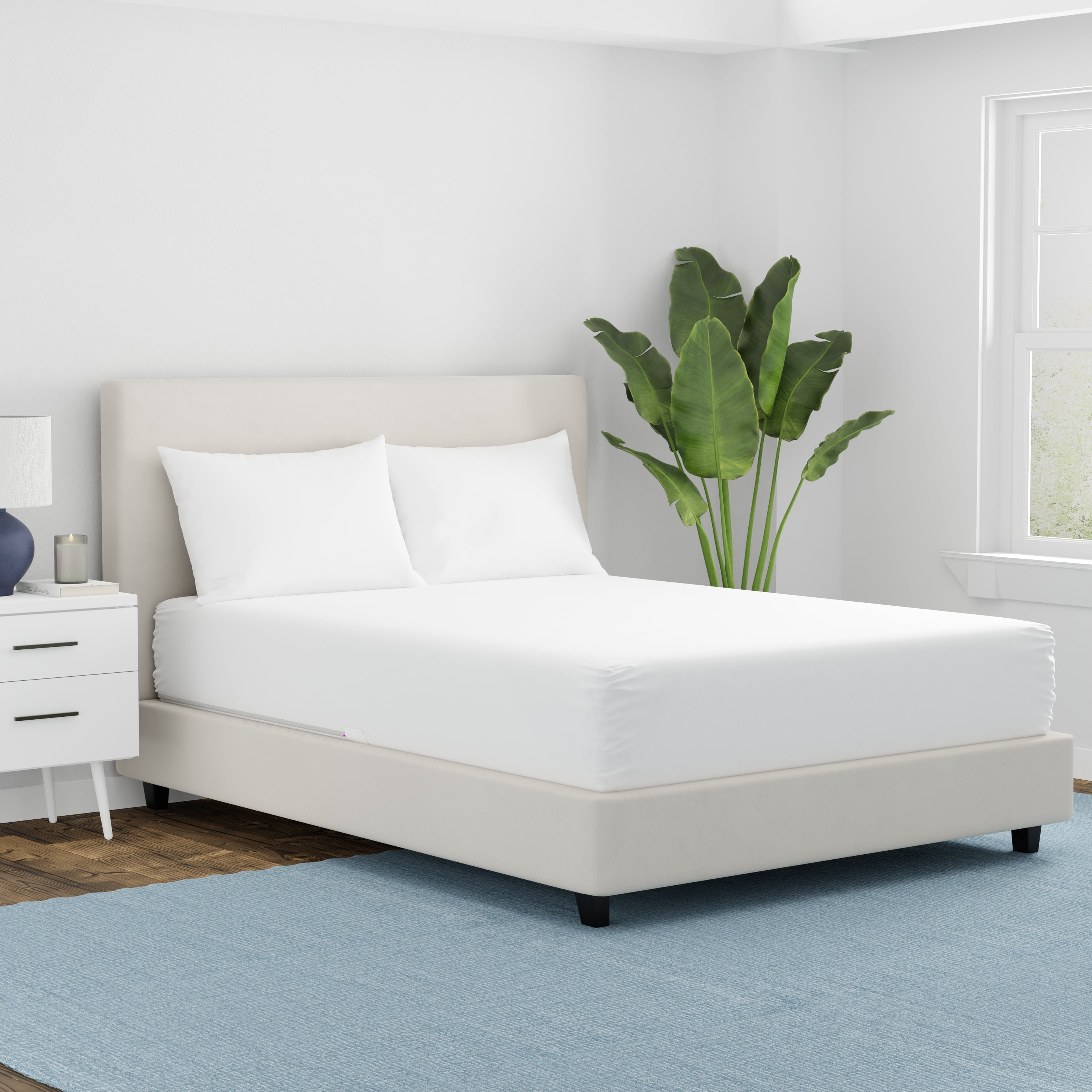 AllerEase Waterproof Mattress Cover Protector Queen, White- Allergy Defense Fabric Fitted